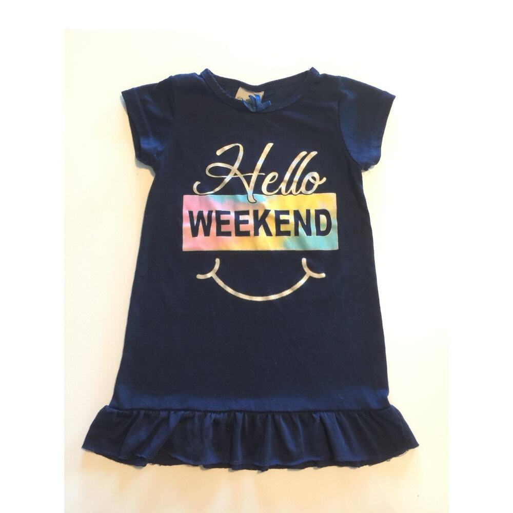 Sweet N Sassy Girls “Hello Weekend” Navy Ruffle Hem Dress Size 3T
